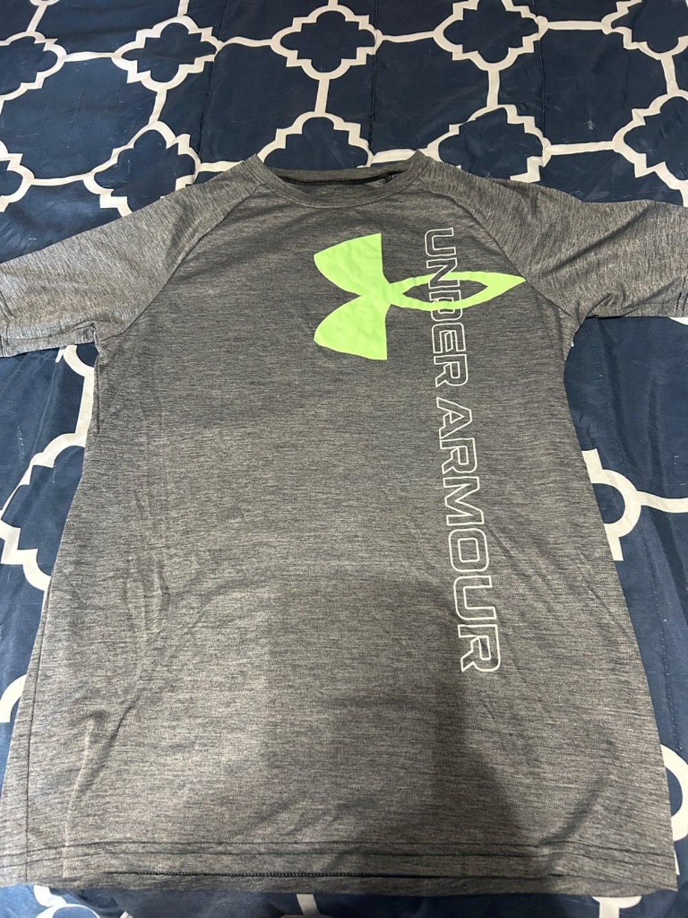 Under Armour Gray Heather Short Sleeve Tee with Neon Green Logo